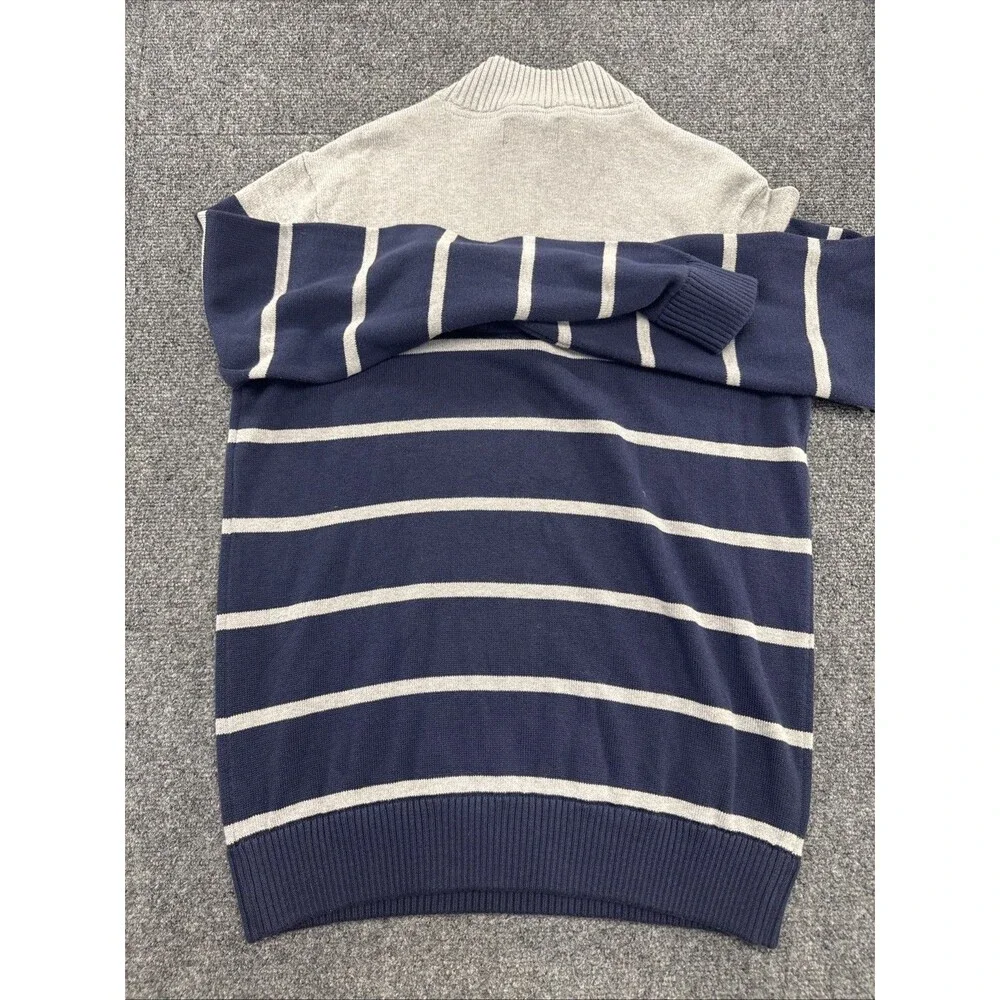 Southern Tide 1/4 Zip Sweater Mens 21” P2P Navy Gray Stripe Skipjack